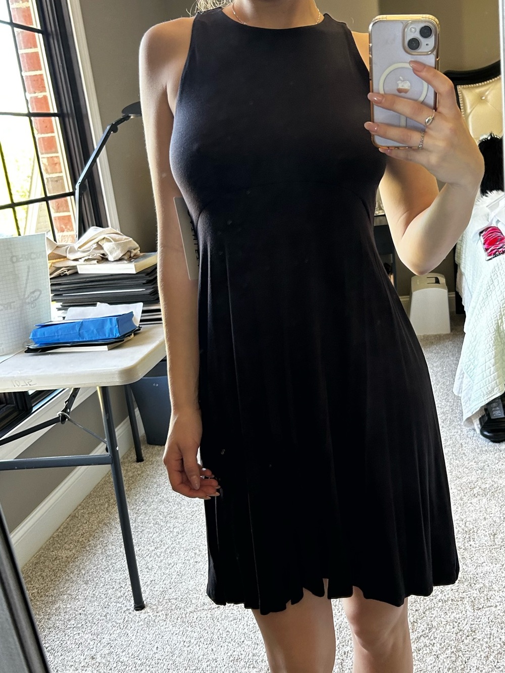 Athleta Black Sleeveless Fit-and-Flare Mini Dress